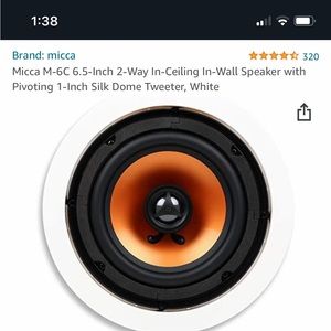 Mica M-6C 6.5-Inch 2-Way In-Ceiling In-Wall Speaker with white